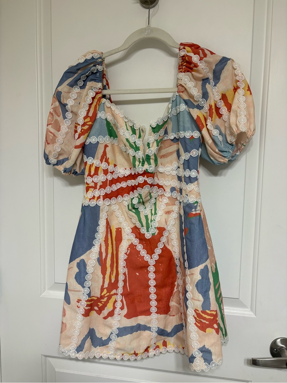 The Vintage Shop Multicolor Puff-Sleeve Lace-Trim Dress